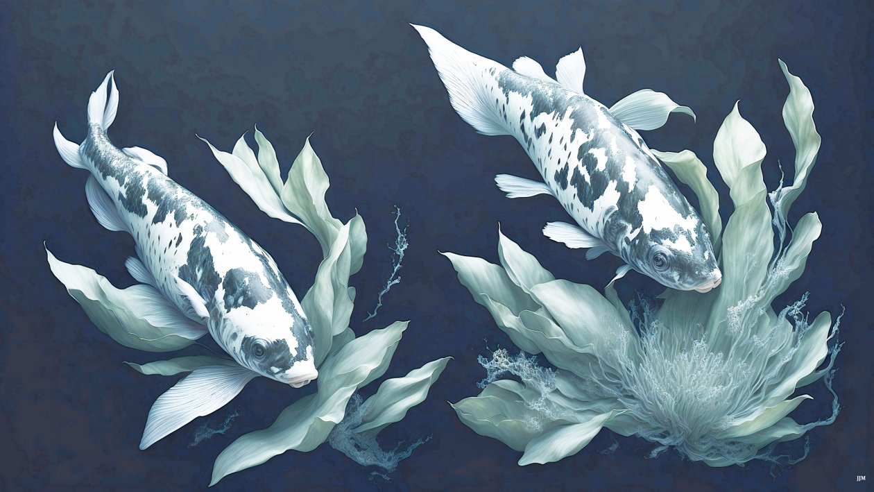 الرسم بالحبر: Koi-Karpfish_white Marble_01 بواسطة جوزيف جوهان مايكل