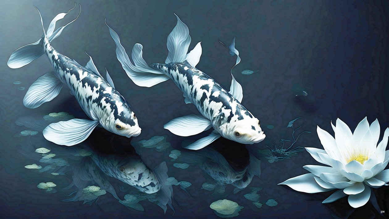 الرسم بالحبر: Koi-Karpfish_white Marble_02 بواسطة جوزيف جوهان مايكل