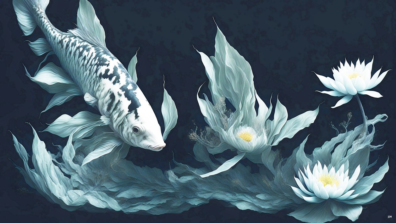 الرسم بالحبر: Koi-Karpfish_white Marble_03 بواسطة جوزيف جوهان مايكل