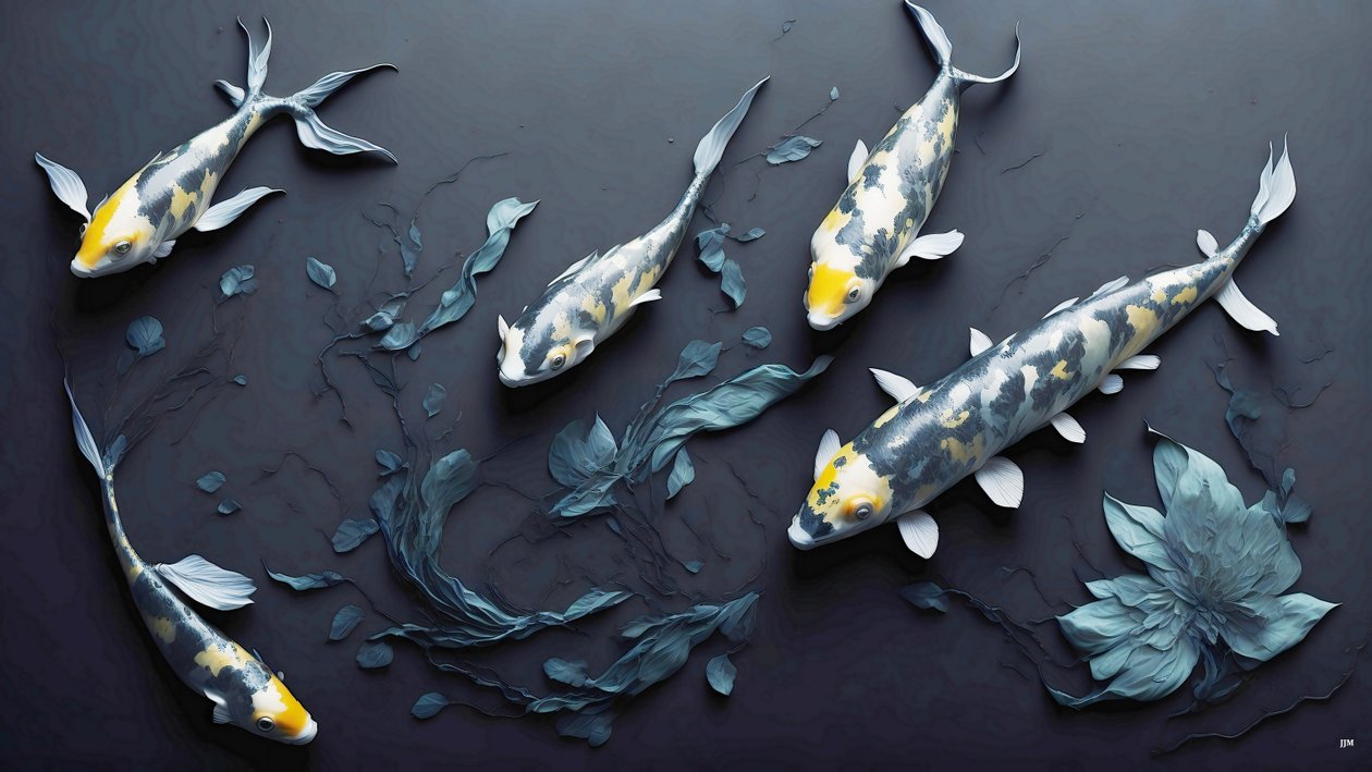 الرسم بالحبر: Koi-Karpfish_yellow_01 بواسطة جوزيف جوهان مايكل