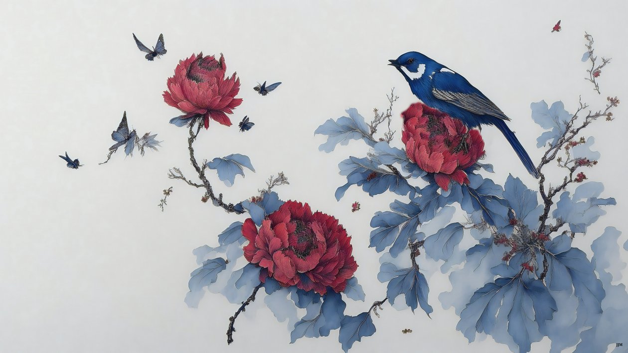 الرسم بالحبر: PEONY in blue_01 بواسطة جوزيف جوهان مايكل