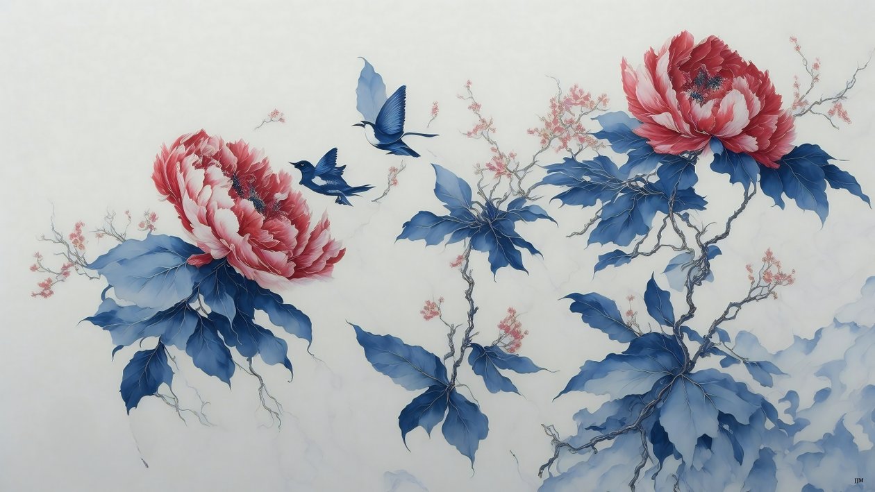 الرسم بالحبر: PEONY in blue_02 بواسطة جوزيف جوهان مايكل