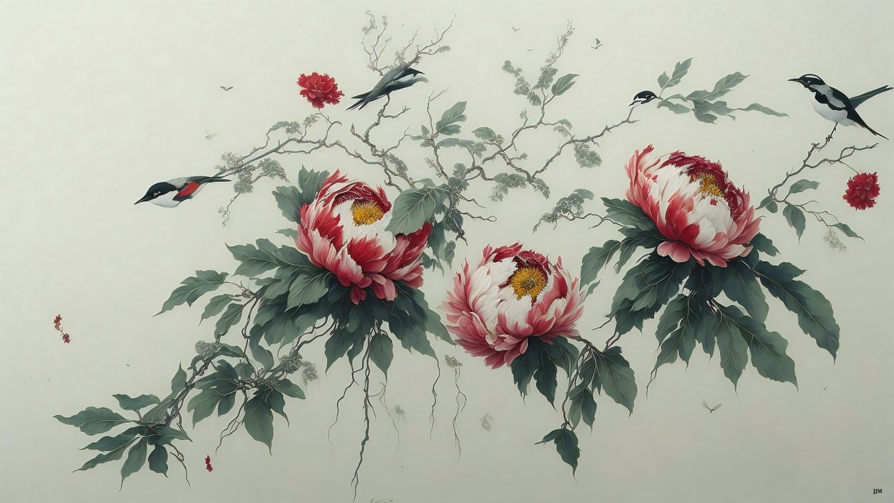الرسم بالحبر: PEONY in green_02 بواسطة جوزيف جوهان مايكل