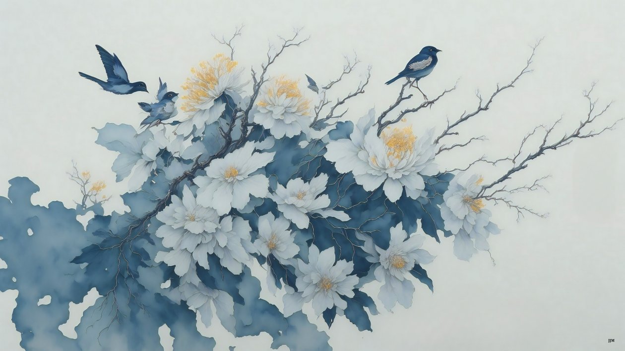 الرسم بالحبر: زهرة الأقحوان في blue_02 بواسطة جوزيف جوهان مايكل