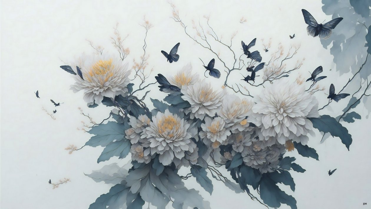 الرسم بالحبر: زهرة الأقحوان في white_01 بواسطة جوزيف جوهان مايكل