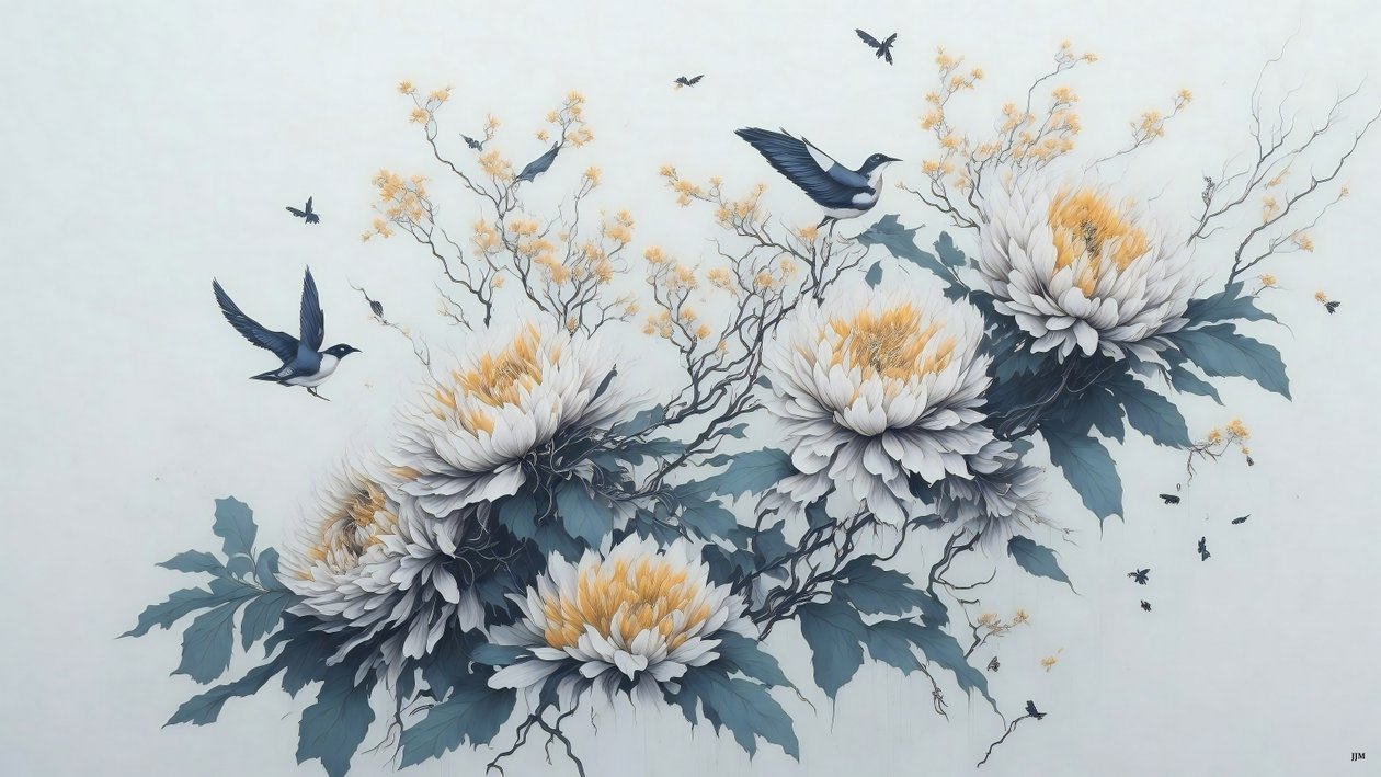 الرسم بالحبر: زهرة الأقحوان في white_02 بواسطة جوزيف جوهان مايكل