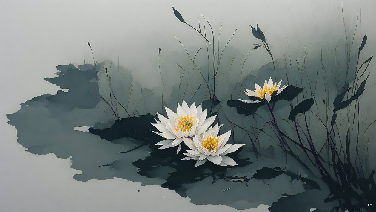 الرسم بالحبر: water-lillies_01 بواسطة جوزيف جوهان مايكل
