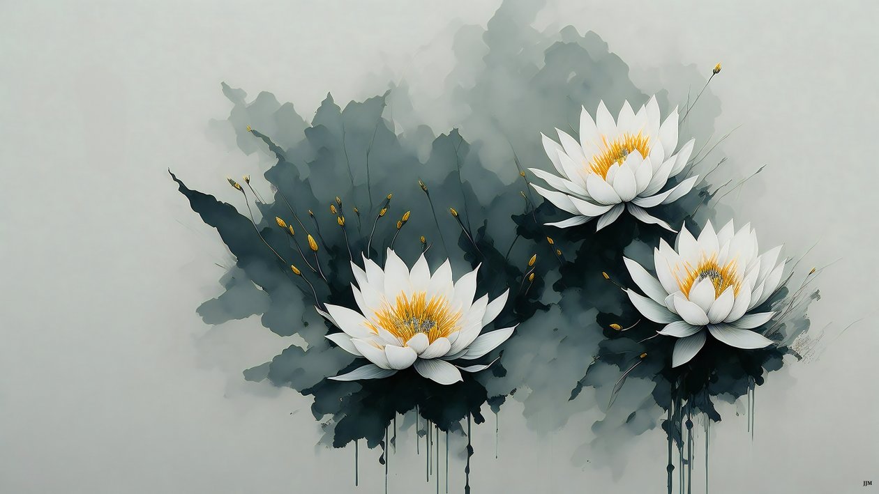 الرسم بالحبر: water-lillies_02 بواسطة جوزيف جوهان مايكل