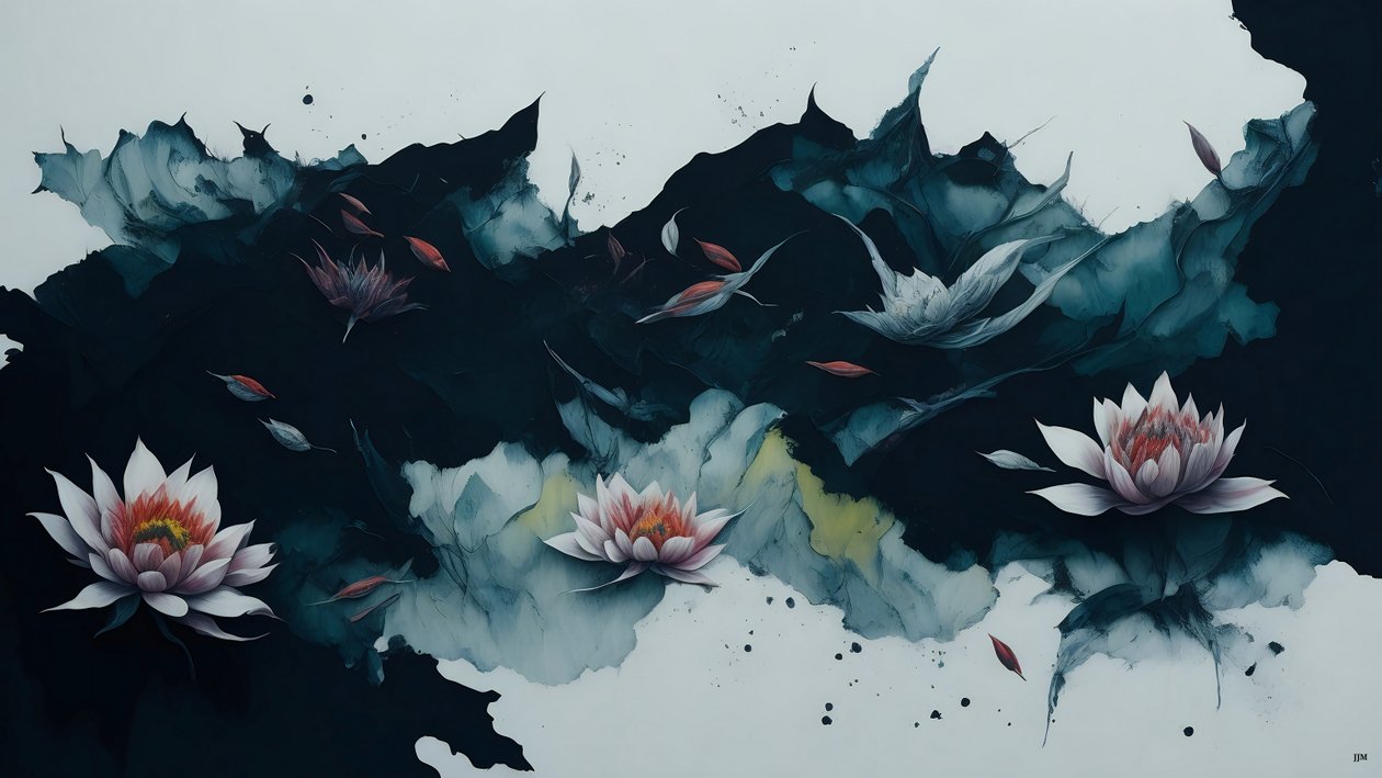 الرسم بالحبر: Waterlili-black_01 بواسطة جوزيف جوهان مايكل