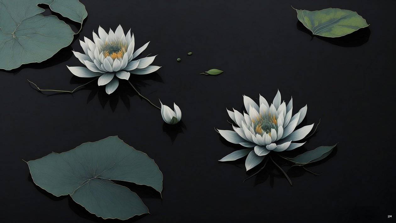 الرسم بالحبر: Waterlili-black_03 بواسطة جوزيف جوهان مايكل