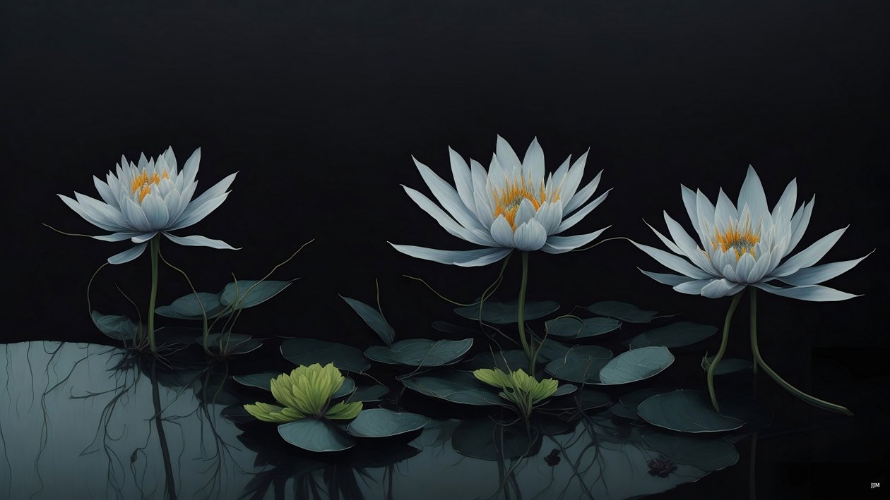 الرسم بالحبر: Waterlili-black_04 بواسطة جوزيف جوهان مايكل