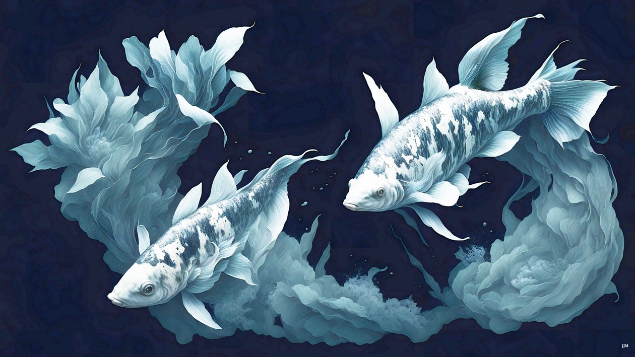 ink_painting_Koi-Karpfish_ white Marble_04 بواسطة جوزيف جوهان مايكل