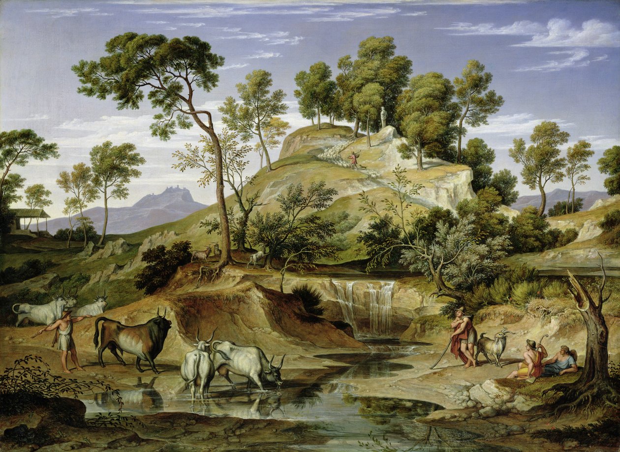منظر طبيعي مع الرعاة والأبقار وفي الربيع ، 1832-1834 بواسطة جوزيف انطون كوخ