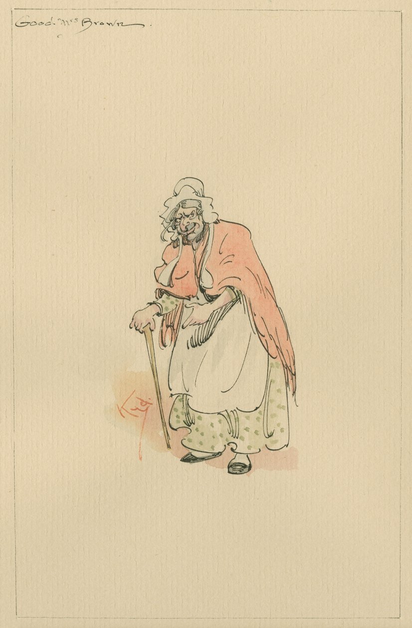 Good Mrs Brown، c.1920s (قلم وحبر مع مرحاض على ورق) بواسطة جوزيف كلايتون كلارك