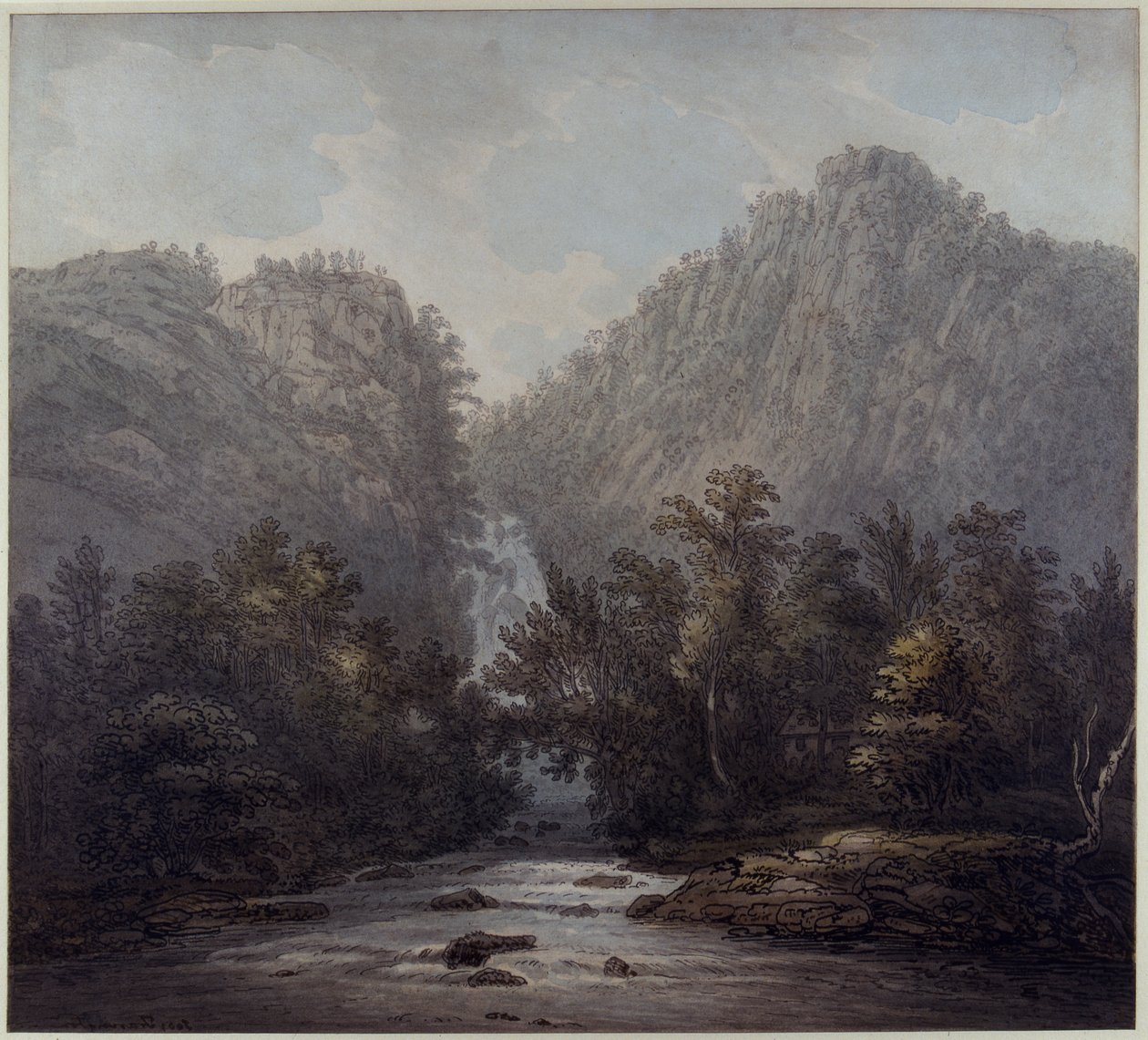 شلال Lodore ، Westmoreland ، 1785 (قلم وحبر ومرحاض على ورق) بواسطة جوزيف فارينجتون