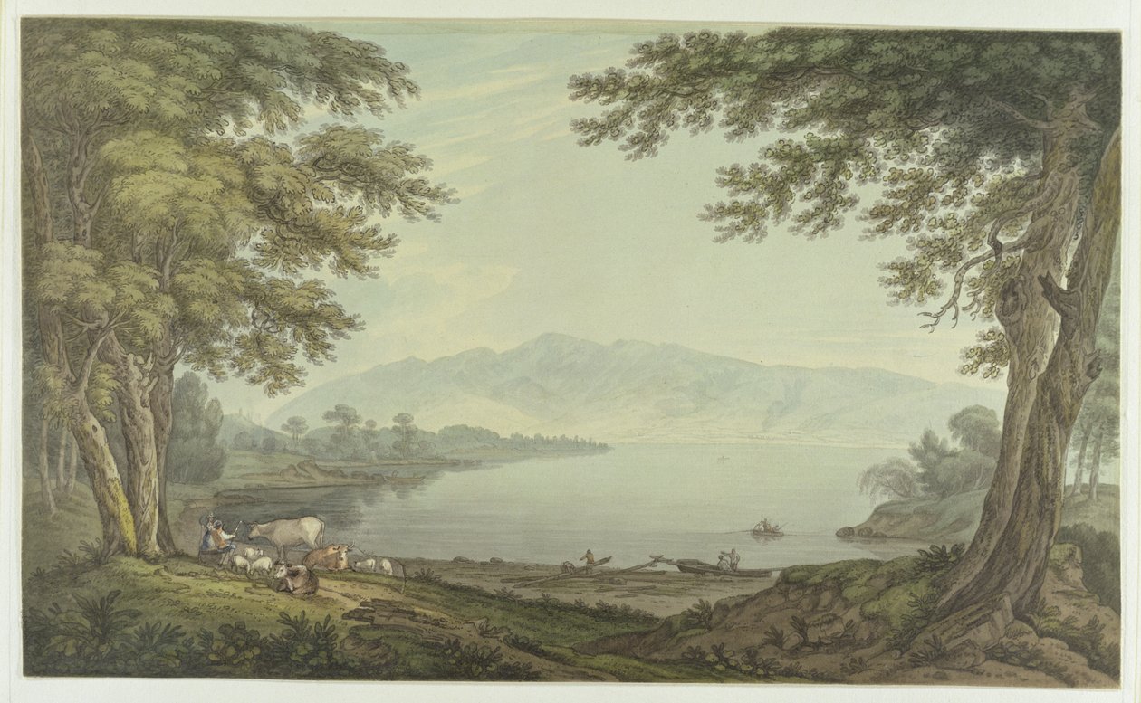 Skiddaw و Derwent Water (قلم وحبر مع مرحاض فوق الجرافيت على ورق منسوج) بواسطة جوزيف فارينجتون