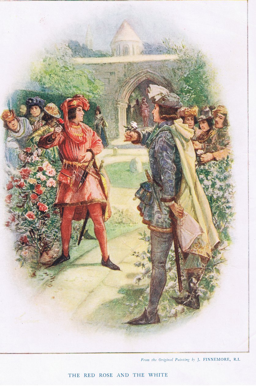 الوردة الحمراء والبيضاء ، رسم توضيحي من "قصص الأطفال من التاريخ الإنجليزي ، حوالي 1920" بواسطة جوزيف فينيمور