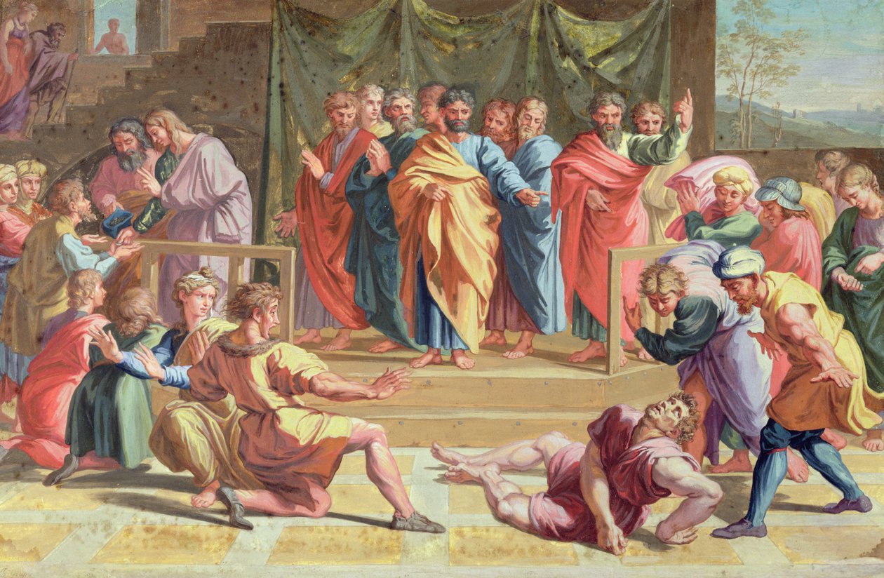 وفاة حنانيا بعد لوحة رسمها رافائيل (1483-1520) 1740 (لون الجسم فوق الجرافيت على الرق) بواسطة جوزيف جوبي