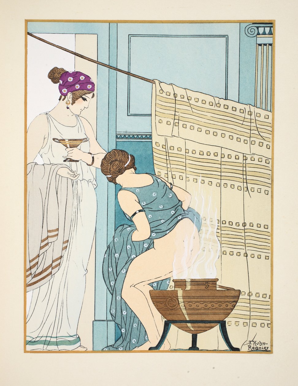 امرأة تجلس على قدر كبير ، رسم توضيحي من "أعمال أبقراط" ، 1934 بواسطة جوزيف كون ريجنير