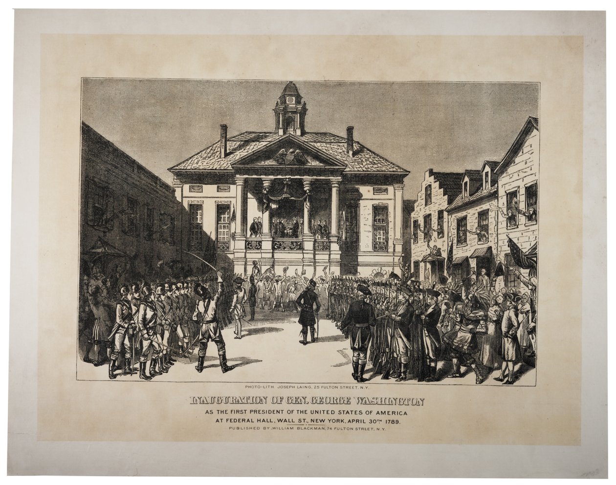 تنصيب الجنرال واشنطن كرئيس أول للولايات المتحدة ، ج 1870 (فوتوليثو) بواسطة جوزيف لينغ