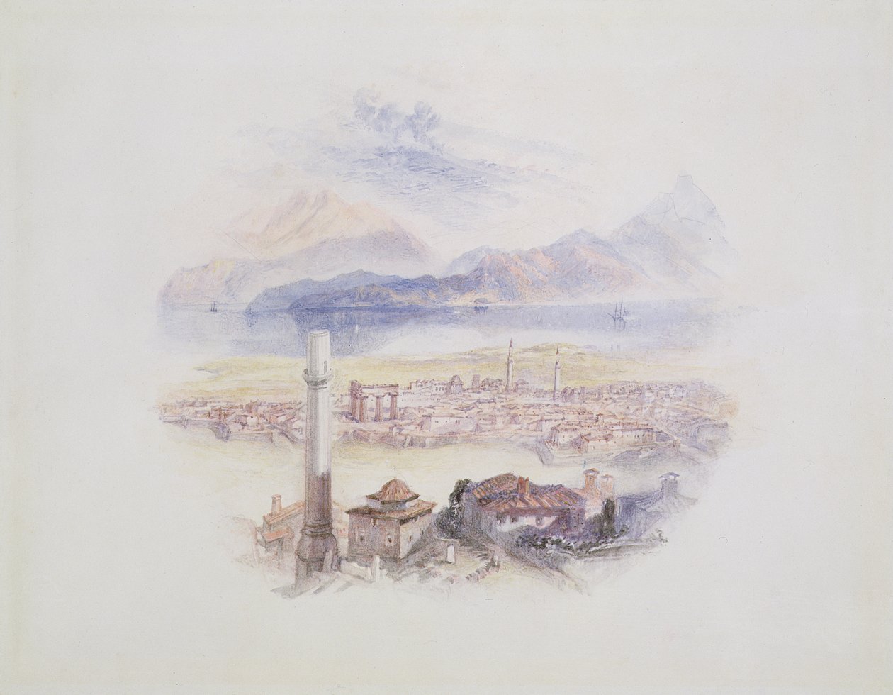 كورنث ، من الأكروبوليس (توضيح من "حياة وأعمال بايرون") ، 1831-32 (مرحاض فوق قلم رصاص باهت) بواسطة جوزيف مالورد وليام تورنر