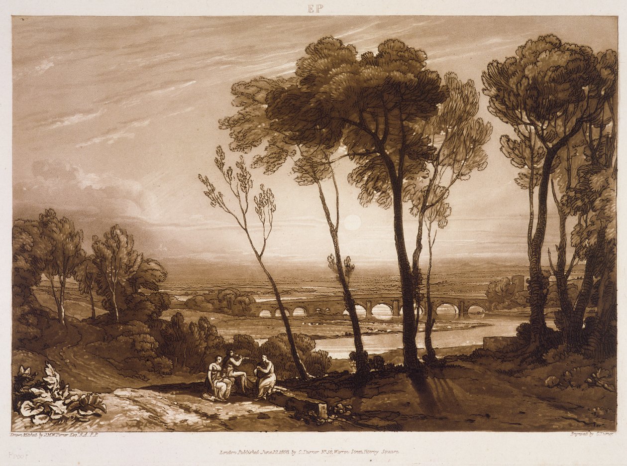 F.13.I الجسر في المسافة المتوسطة ، من "Liber Studiorum" ، منقوش بواسطة Charles Turner ، 1808 (النقش) بواسطة جوزيف مالورد وليام تورنر