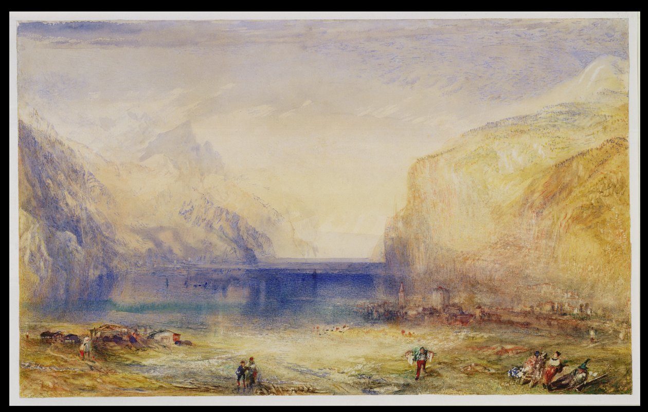 Fluelen: صباح (النظر نحو البحيرة) 1845 (مرحاض وغواش مع خدش على ورق منسوج) بواسطة جوزيف مالورد وليام تورنر