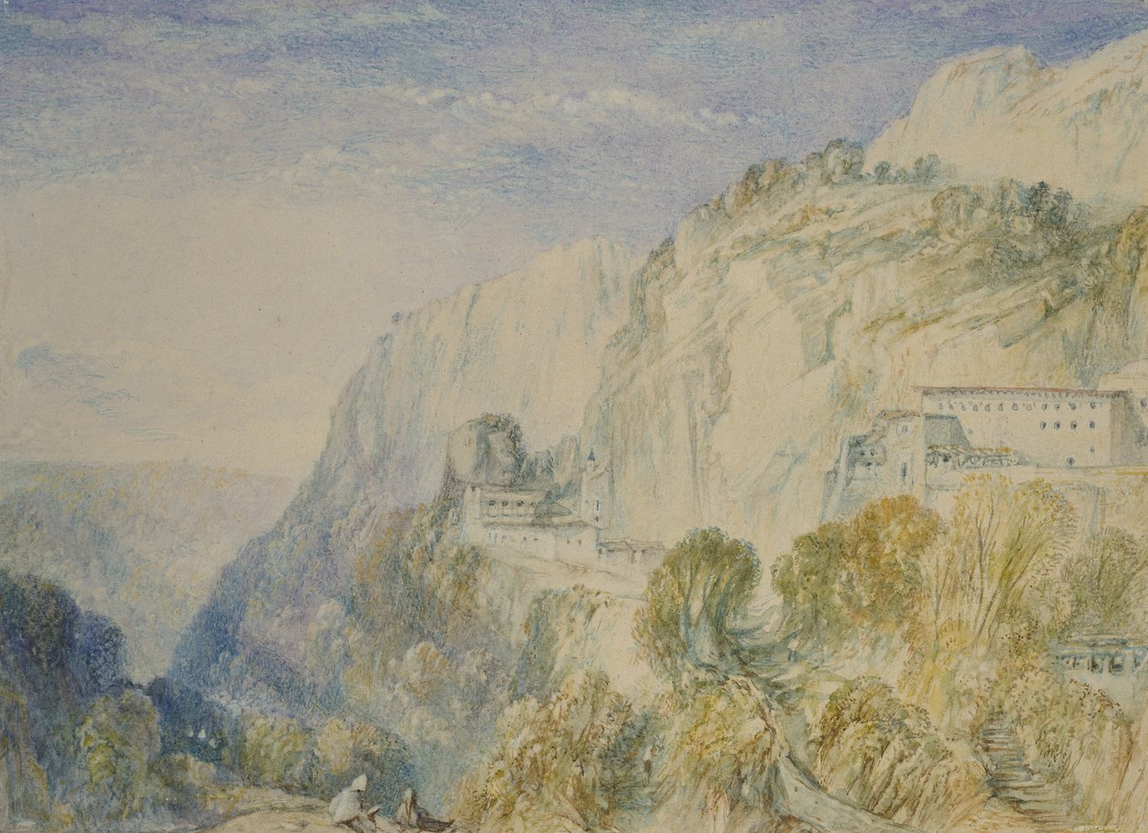 جبل لبنان ودير سانت أنطونيو ، 1832-34 (ألوان مائية فوق الجرافيت مع قلم وحبر بني) بواسطة جوزيف مالورد وليام تورنر