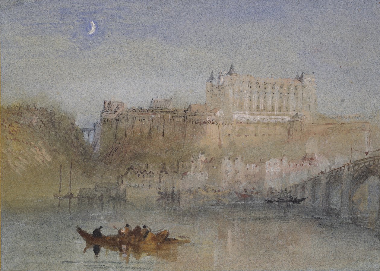 الجسر والقصر في أمبواز ، ج. 1830 (ألوان مائية فوق الجرافيت مع لون الجسم والقلم والحبر البني والأسود والأحمر) بواسطة جوزيف مالورد وليام تورنر