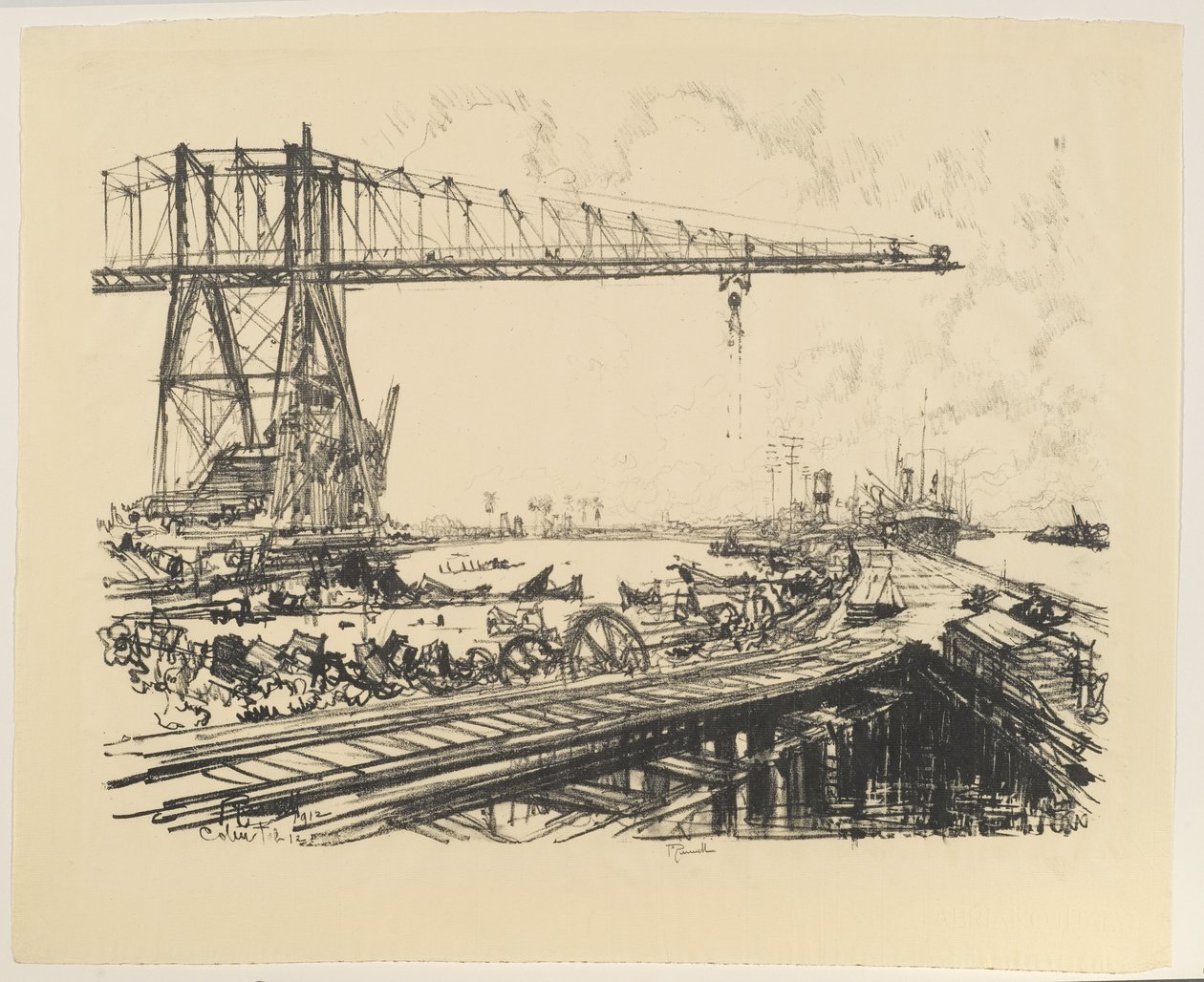 بنما - القناة الفرنسية والرافعات الأمريكية ، 1912 (litho on paper) بواسطة جوزيف بينيل