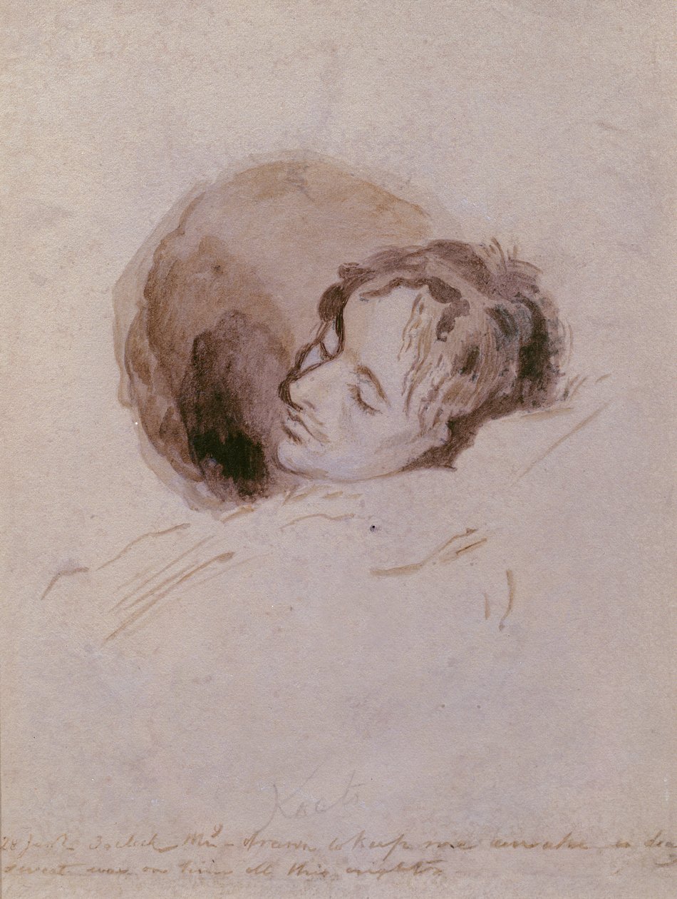 Keats على فراش الموت ، 1821 (غسل الحبر على الورق) بواسطة جوزيف سيفيرن