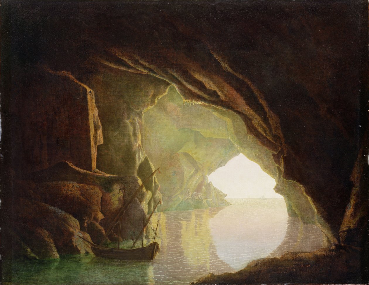 مغارة في خليج ساليرنو ، غروب ، c.1780-1 بواسطة جوزيف رايت من ديربي