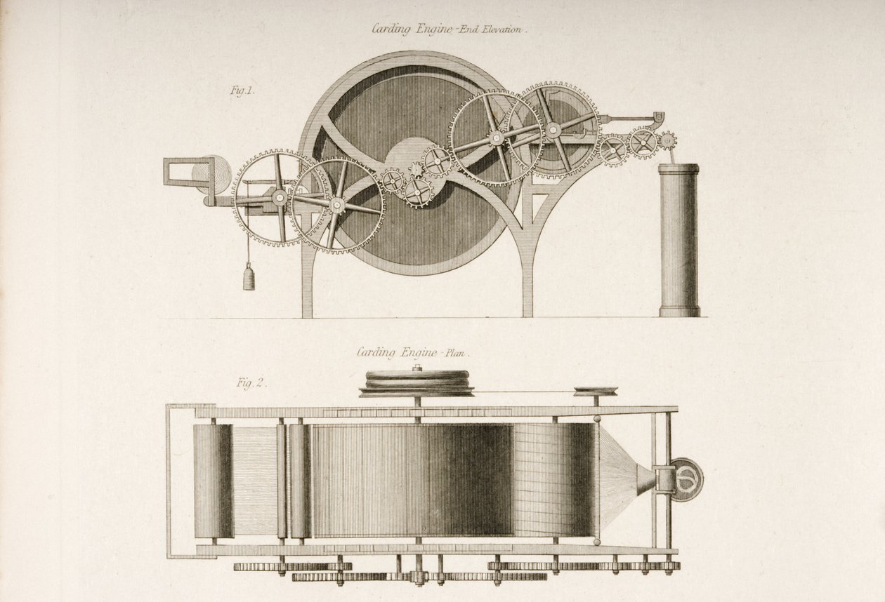 محرك تمشيط ، يظهر من نهايته ومن أعلى ، c.1830 بواسطة جوزيف ويلسون لوري