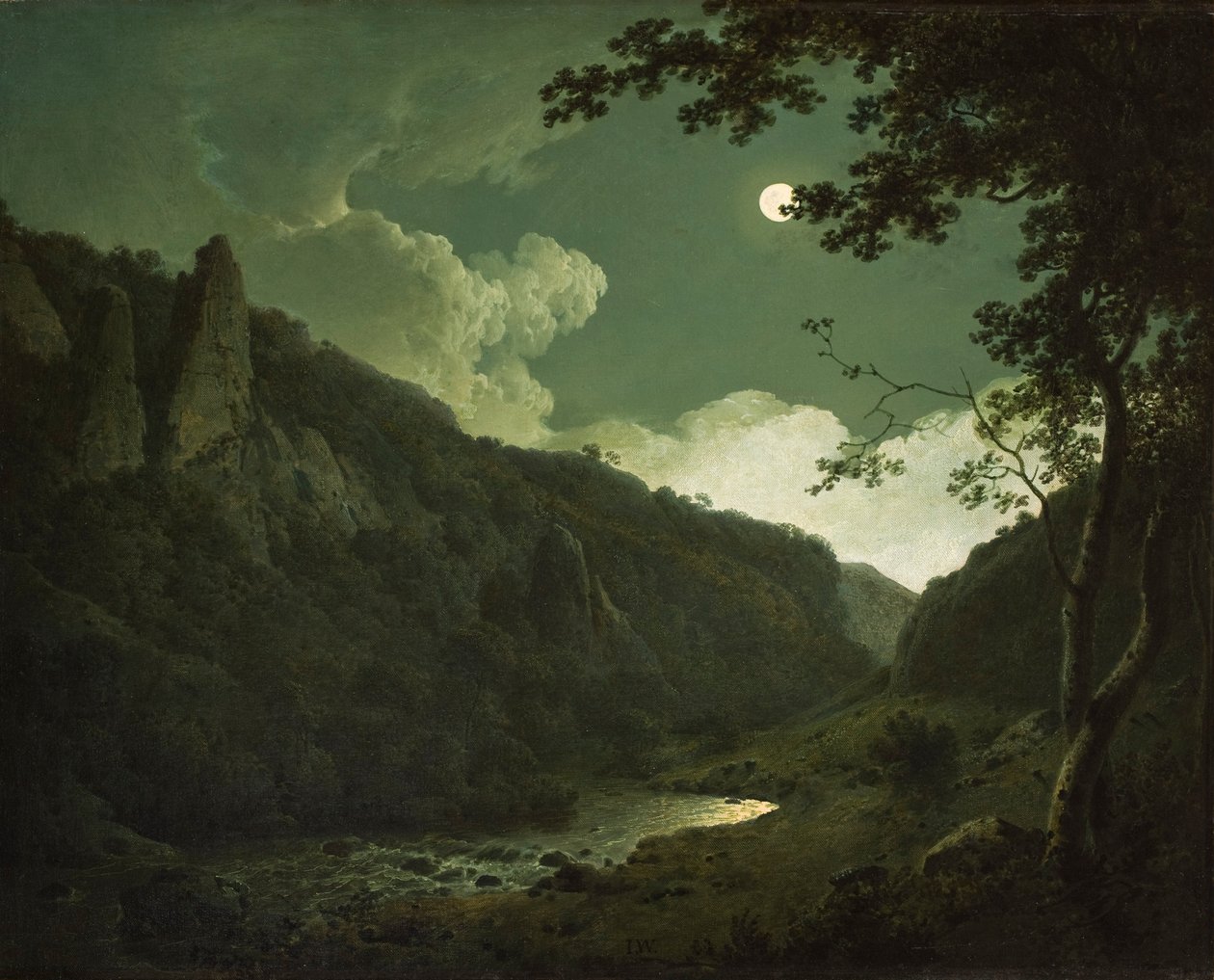 Dovedale بواسطة Moonlight ، c.1784-85 بواسطة جوزيف رايت من ديربي