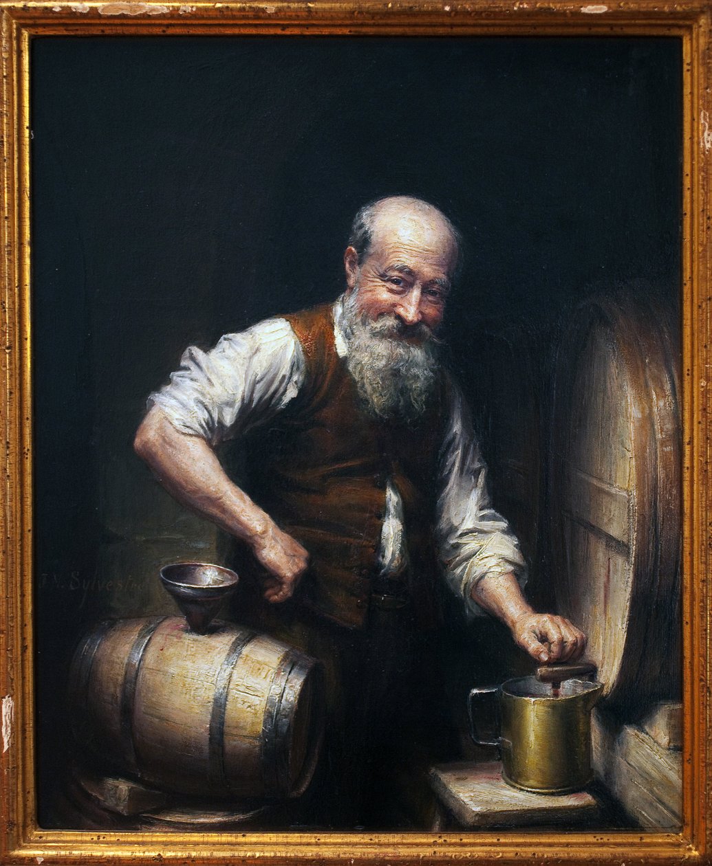صانع النبيذ في قبو منزله. لوحة جوزيف نويل سيلفستر (1847-1926) ، زيت على قماش ، أواخر القرن التاسع عشر والعشرين. الفن الفرنسي. متحف الفنون الجميلة في بيزييه ، فندق فايت. بواسطة جوزيف نويل سيلفستر
