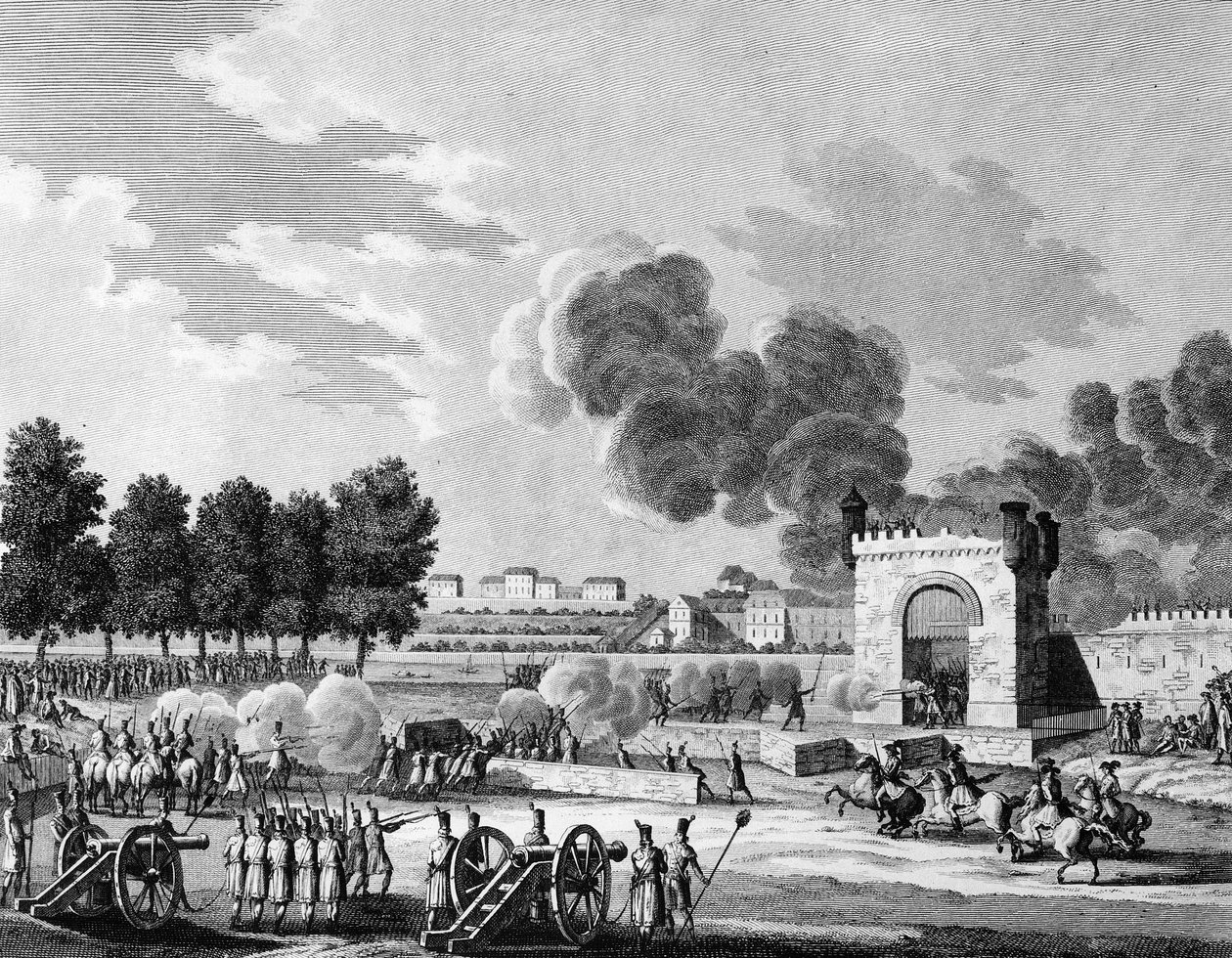 الثورة الفرنسية: احتفال الجمهوريين بالنصر ، قتال الطلاب الشباب في Champs de Mars في باريس في 21 أكتوبر 1794. نقش بواسطة Malapeau بعد Swebach - Desfontaines. باريس ، مكتبة معهد تاريخ الثورة بواسطة جوزيف (بعد) Swebach Desfontaines