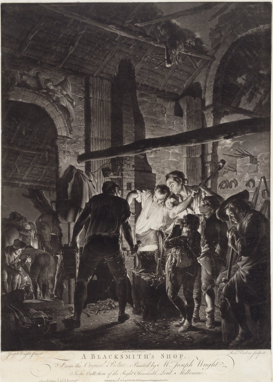 متجر حداد ، نقش ريتشارد إيرلوم (1743-97) بواسطة جوزيف (بعد) رايت ديربي