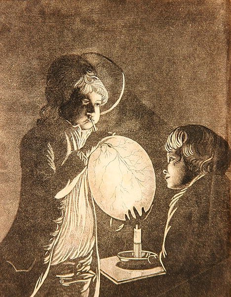 صبيان ينفخان المثانة على ضوء الشموع ، رسم مائي بواسطة بيتر بيريز بورديت (1735-1793) (أكواتينت) بواسطة جوزيف (بعد) رايت ديربي