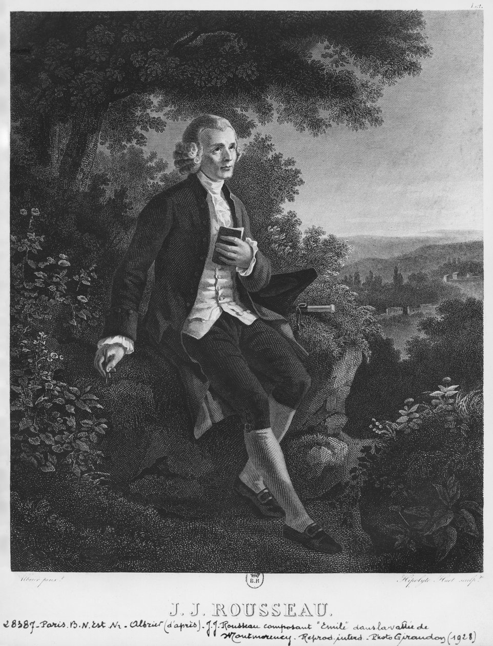 جان جاك روسو يؤلف "Emile" في وادي Montmorency ، محفور بواسطة Hippolyte Huet (القرن التاسع عشر) بواسطة جوزيف البرير