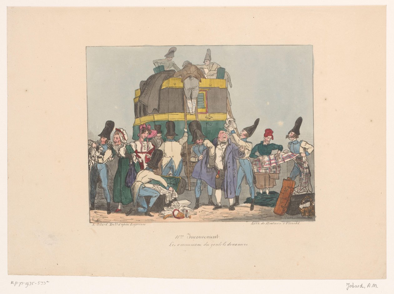 ضباط الجمارك يتفقدون متعلقات الركاب Les amusements des gentils douaniers (العنوان على الكائن) المضايقات (عنوان المسلسل) غير ملائم (عنوان السلسلة على الكائن) بواسطة جوزيف امبرواز جوبارد
