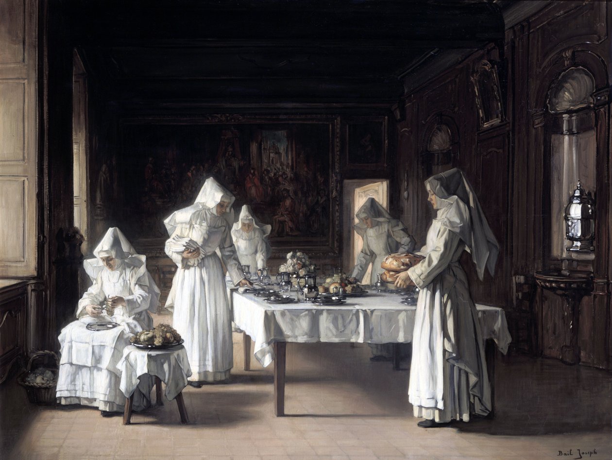 وقت الغداء في Hospice at Beaune (زيت على قماش) بواسطة جوزيف بيل