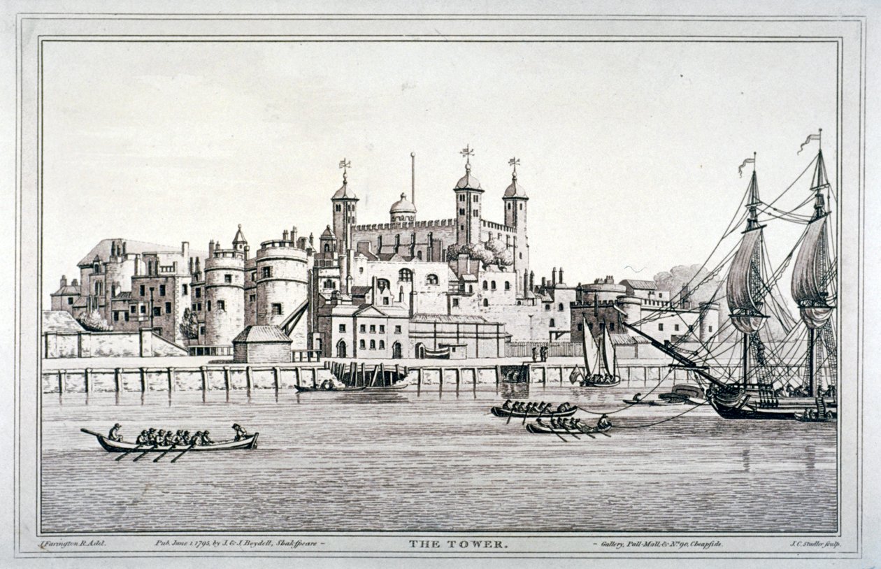 منظر جنوبي لبرج لندن بالمراكب على نهر التايمز ، 1795 بواسطة جوزيف قسطنطين ستادلر