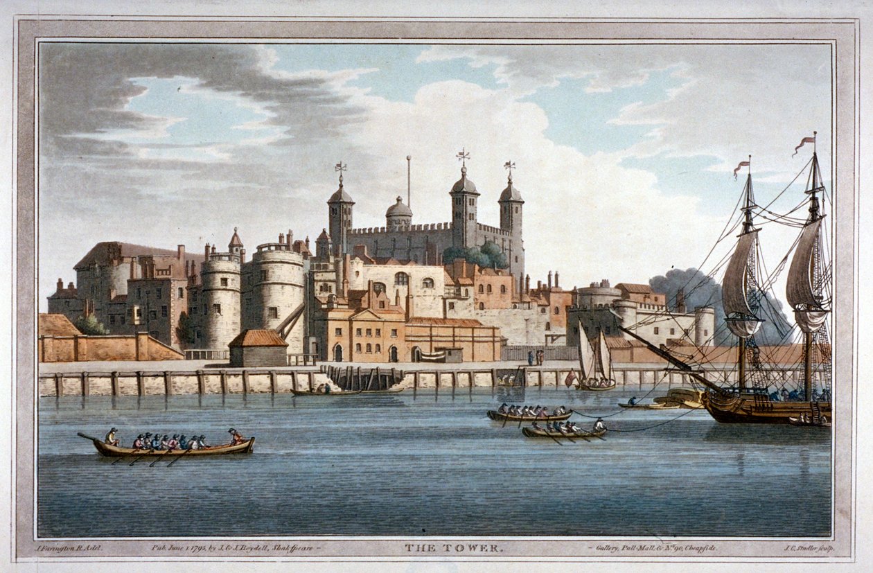 منظر جنوبي لبرج لندن بالمراكب على نهر التايمز ، 1795 بواسطة جوزيف قسطنطين ستادلر