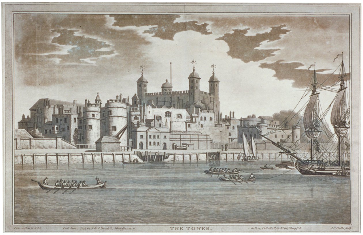 منظر برج لندن من نهر التايمز بالمراكب على النهر ، 1795 بواسطة جوزيف قسطنطين ستادلر