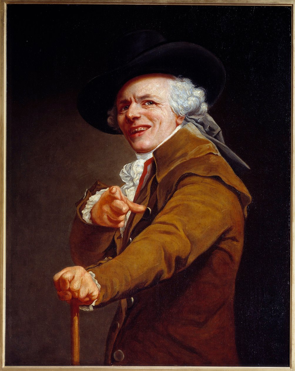 صورة ذاتية للفنان تحت سمات مستهزئ لوحة لجوزيف دوكرو (1735-1802) 1802 صن. 0.91x0.72 م - صورة شخصية للفنان بوجه ساخر. رسم جوزيف دوكرو (1735-1802) 1802. 0.91 × 0.72 م. متحف اللوفر ، باريس بواسطة جوزيف دوكرو