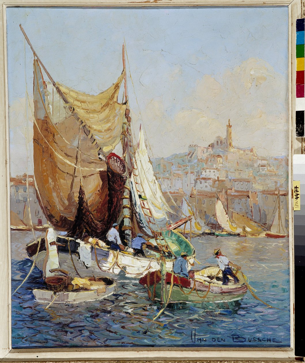 صيادون في ميناء مرسيليا القديم لوحة لفرناند فان دين بوش (1892-1975) القرن العشرين إشارة إلزامية: مؤسسة المجموعة بخصوص دي بروفانس ، مرسيليا بواسطة جوزيف إيمانويل فان دن بوسش