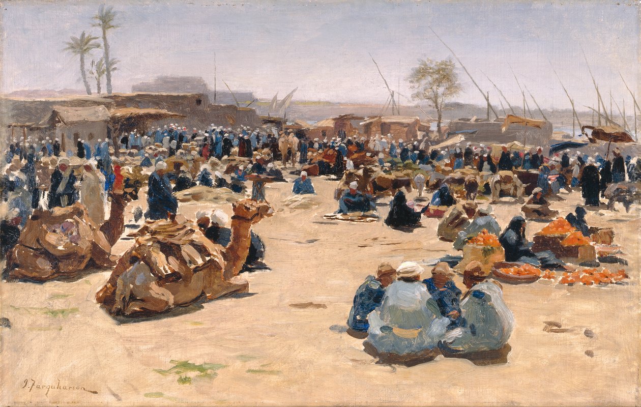 سوق على النيل حوالي 1893 (زيت على قماش) بواسطة جوزيف فاركوهارسون