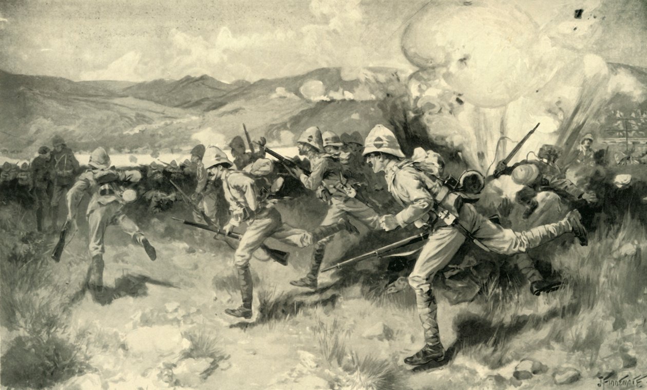 "معركة كولنسو - فوج كوينز الملكي الغربي ساري يقود الهجوم المركزي" ، 1900. بواسطة جوزيف فينيمور