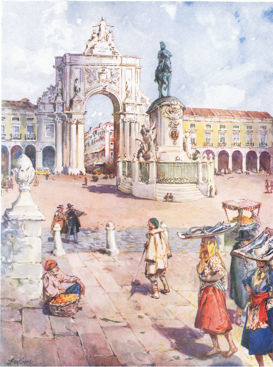 The Praca do Commercio ، لشبونة ، من Hutchinsons Picturesque Europe التي نشرتها Hutchinson & Son ، c.1930 بواسطة جوزيف فينيمور