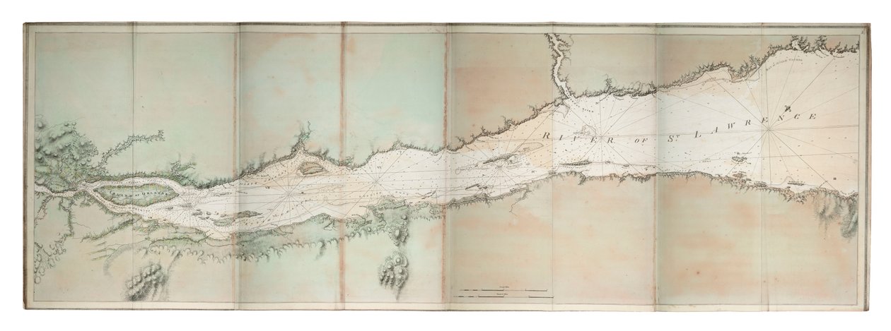 خريطة لنهر سانت لورانس، ساحل أمريكا الشمالية الأطلسي، حوالي عام 1781 (نقش ملون) بواسطة جوزيف فريدريك محفظة DesBarres